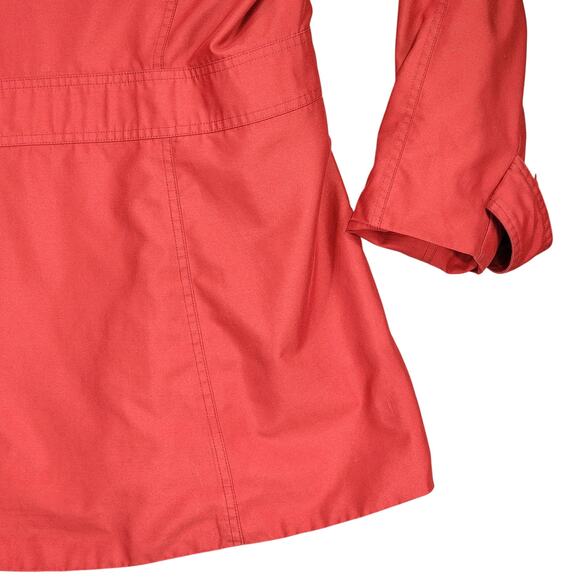 Marmot Trench Coat sz L Women Hooded Brick Red Lined Mid Length Lined Pockets - Picture 13 of 13